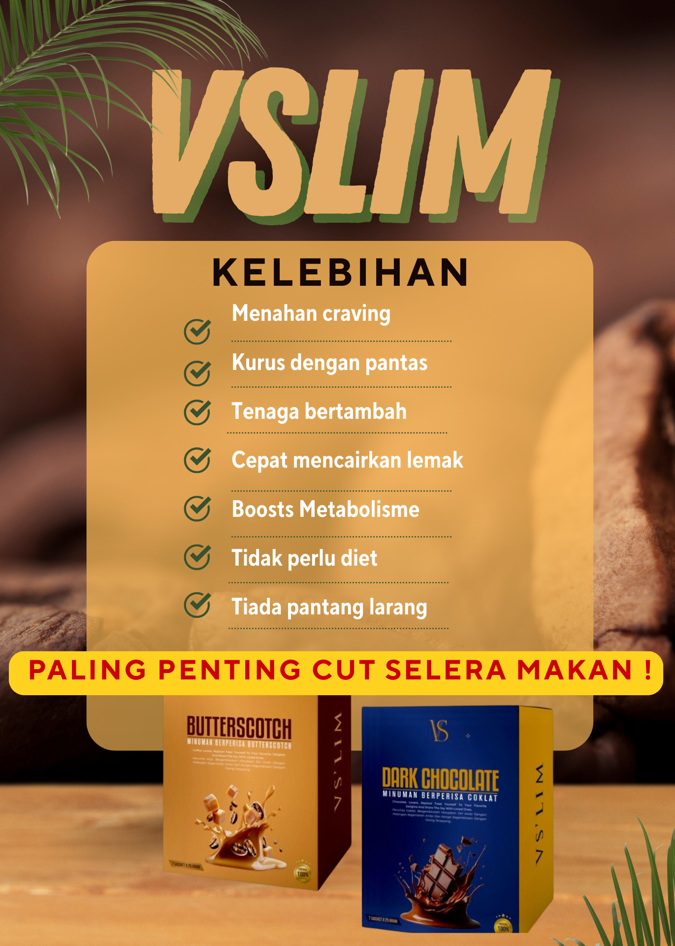 Kelebihan VSlim - bantu kawal selera, bakar lemak degil, kurus tanpa stress